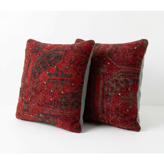 This beautiful 15'' x 15'' pillow cover set was made from authentic Turkish rug pieces. Bright colors of wool adorn the...