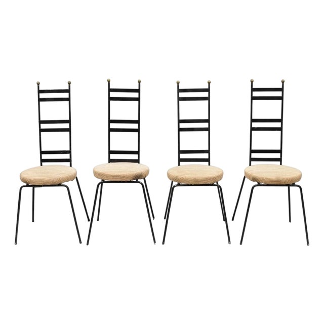 Vintage Arthur Umanoff Wrought Iron Ladder Back MCM Dining Chairs - Set of 4 For Sale