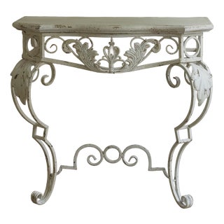 Console Table with Openwork Metal Frame and Scrollwork Ornamentation For Sale