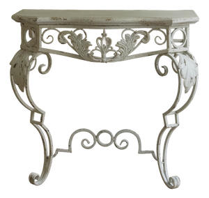 Console Table with Openwork Metal Frame and Scrollwork Ornamentation