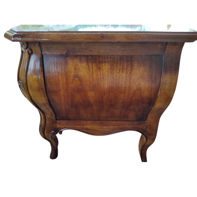 1980s Vintage Drexel Heritage French Provincial Fruitwood Bombe Bombe Low Commode Nightstand Chest For Sale - Image 5 of 13