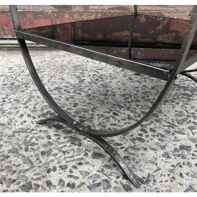 Black 1930s Art Deco Etched Steel and Ebony Glass Two-Tier Side Table For Sale - Image 8 of 9