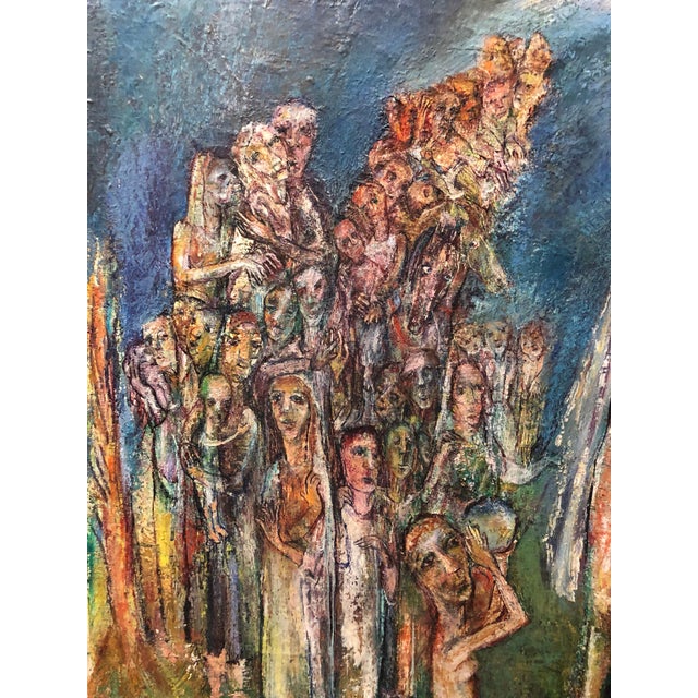 Sabina Teichman, Abstract Procession Jewish Wedding Chuppah Oil Painting Modernist Judaica, c.1950s For Sale - Image 4 of 8