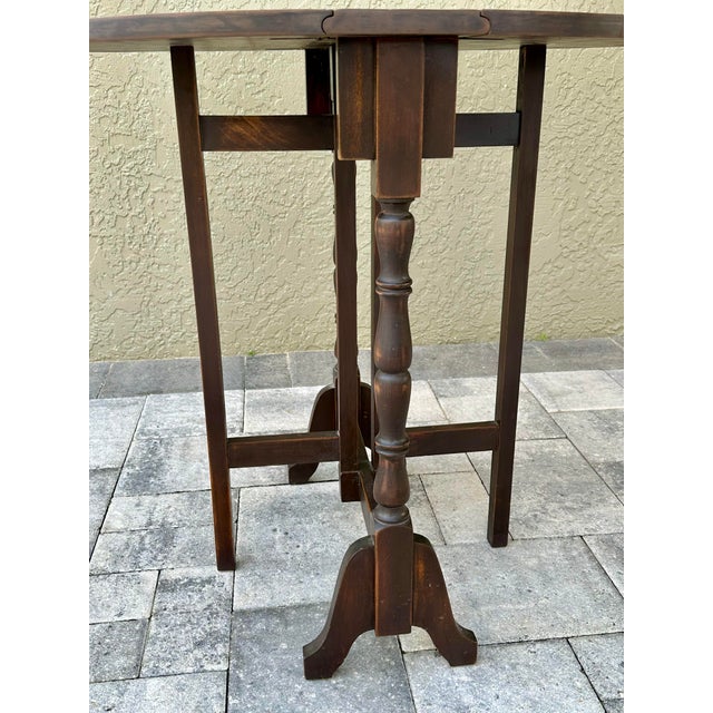 Antique/Vintage Walnut Double Drop Leaf Gate Leg Accent Table For Sale - Image 9 of 12