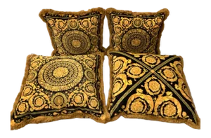Atelier Versace Black Gold Baroque Fringe Velvet Pillows - Set of 4