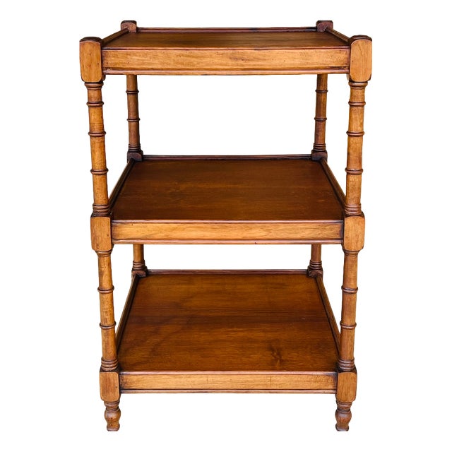 Three-Tiered Walnut Turned Wood Side Table, 1930s For Sale
