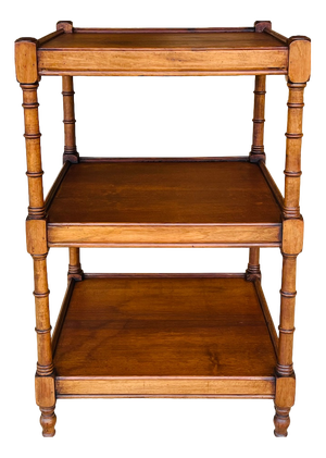 Three-Tiered Walnut Turned Wood Side Table, 1930s