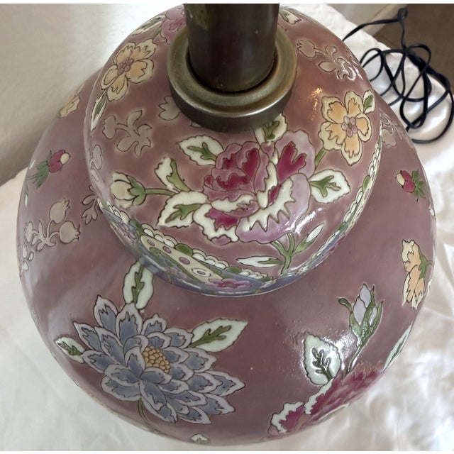 Vintage Macau Famille Rose Porcelain Ginger Jar Lamp For Sale - Image 4 of 12