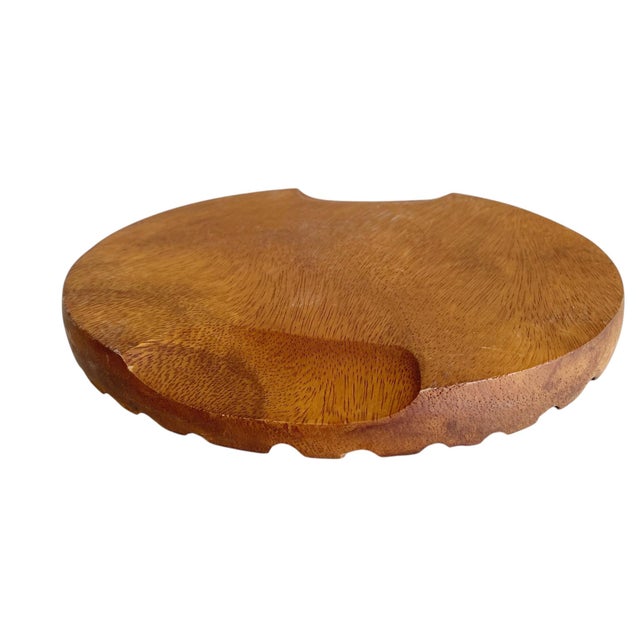 1980s Round Hotplate, Textured Wood Serving Platter, Rustic Kitchenware Cottagecore Bohemian For Sale In New York - Image 6 of 7