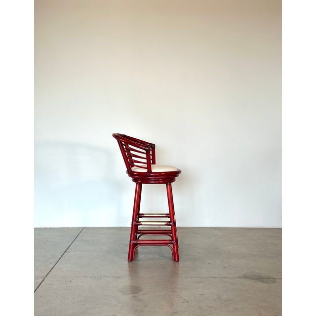 1970s Rattan, Wood and Bamboo Swivel Bar Stools, 1970s, Set of 2 For Sale - Image 5 of 18