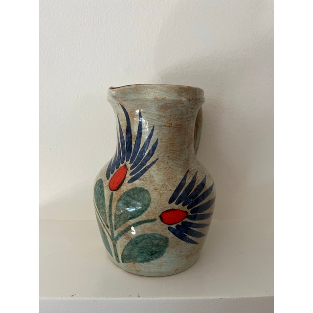 Mid-Century Modern Vintage French Peint À La Main Saint Clément Pitcher Vase For Sale - Image 3 of 7