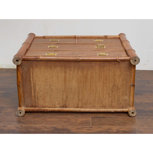 Midcentury Bamboo and Mahogany Chest of Drawers With Campaign-Style Brass Pulls For Sale - Image 11 of 12