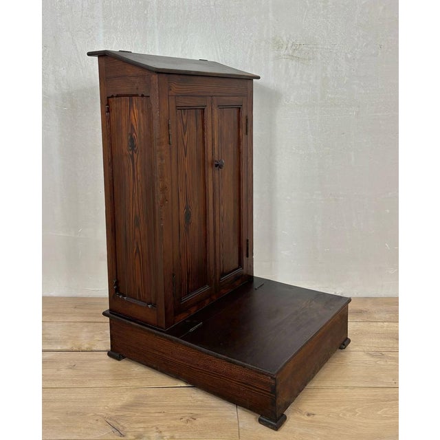 Unusual Spanish pine prayer cabinet, designed for devotional use with a tall upright form and integrated lower kneeling...
