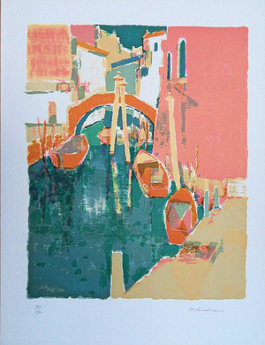 Masaaki Kuwahara, Les gondoles de Venise, Lithograph