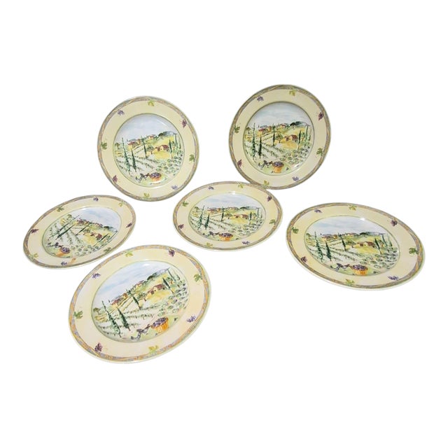 Green Late 20th Century Set of Six Tuscan Country Interiors Stone Were Scenic Salad Luncheon Dessert Plates For Sale - Image 8 of 8