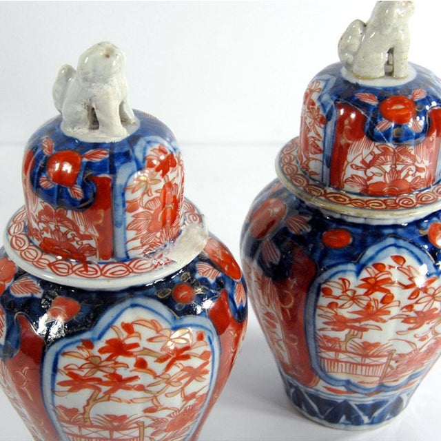 Ceramic Antique Japanese Hand Painted Imari Vases, Set of 2 For Sale - Image 7 of 12
