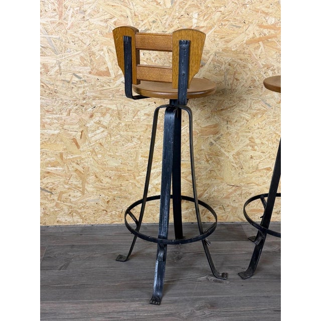 Vintage Brutalist Bar Stools in Iron and Wood, 1960s, Set of 2 For Sale - Image 13 of 18