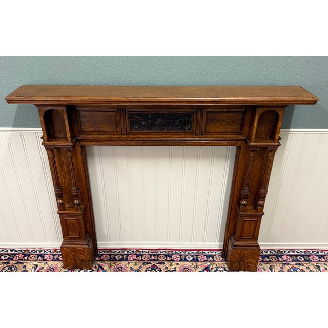 Antique English Fireplace Mantel Surround Renaissance Revival Oak c.1920s-30s For Sale - Image 12 of 18