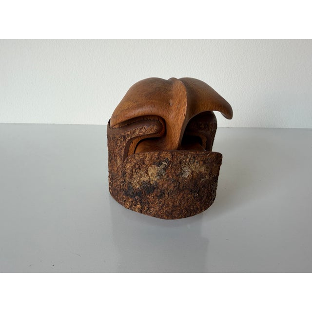 1990's Vintage Hand-Carved Wood Puzzle Box Sculpture, Signed For Sale - Image 10 of 12