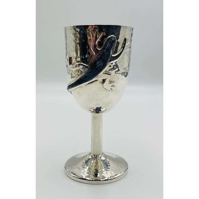 1980s Set of 3 Emilia Castillo Silver Plated Goblets With Black Onyx Lizards, Mexico For Sale - Image 10 of 15