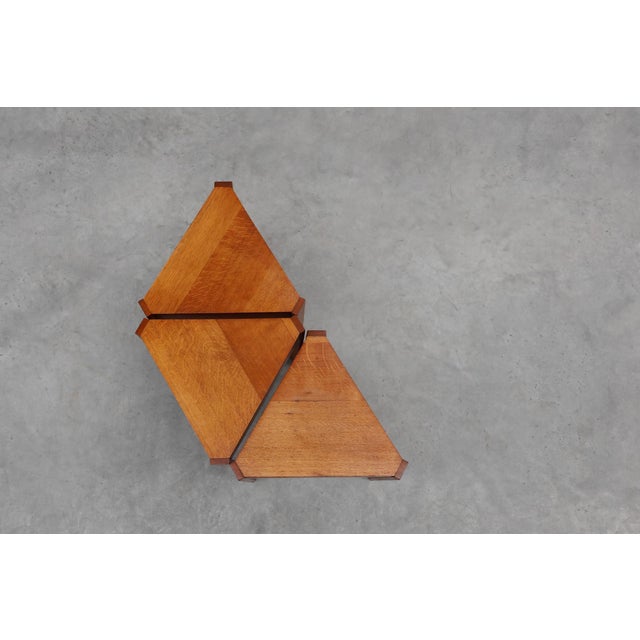 Triangular Oak Stacking Tables, France, 1960s, Set of 3 For Sale - Image 9 of 14