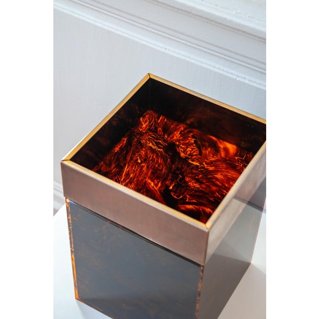 Vintage Tortoiseshell Acrylic Gass and Brass Basket from Christian Dior Home, France, 1970s For Sale - Image 11 of 13