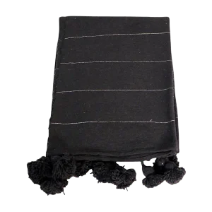Moroccan Black Wool PomPom Blanket