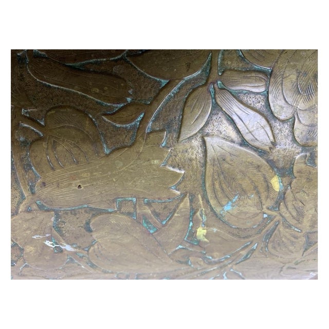 1920s Arts and Crafts Brass Repoussé Wastebasket For Sale - Image 9 of 9
