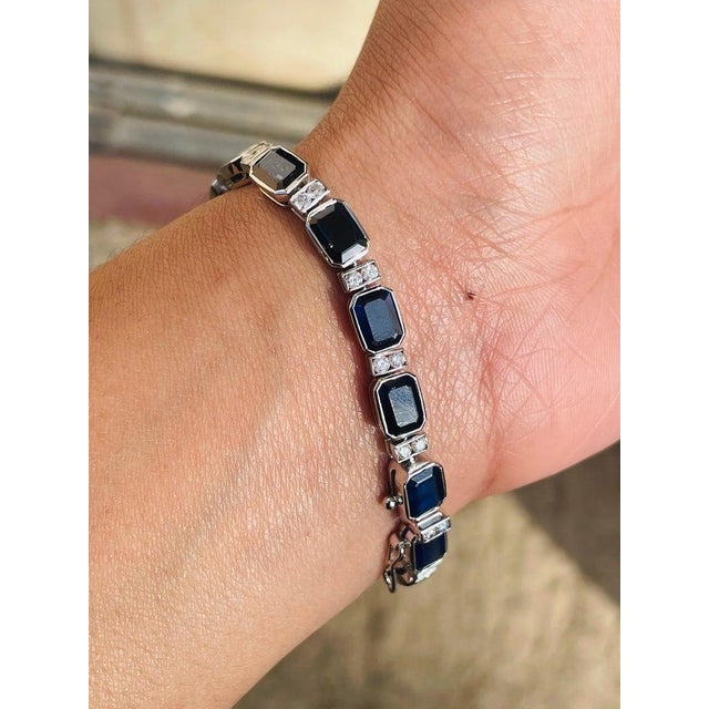 Not Yet Made - Made To Order 17.85 Ct Blue Sapphire Bracelet in 18 Karat White Gold With Prong Set Diamonds For Sale - Image 5 of 10