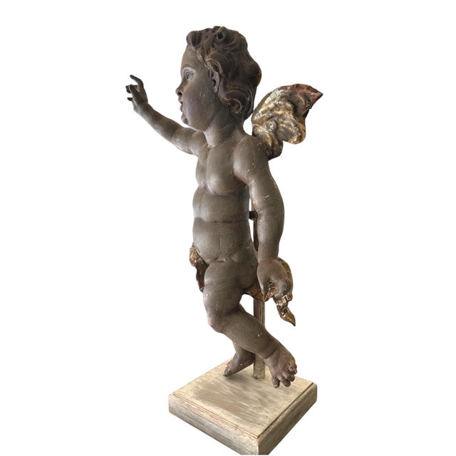18th Century Large Bavarian Baroque Polychrome and Parcel-Gilt Carved Wood Putto.. For Sale - Image 12 of 12