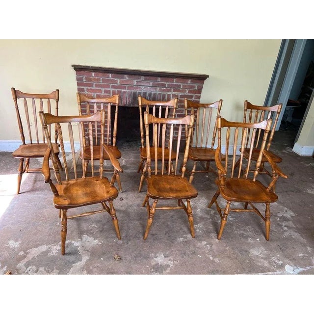 1950s Vintage Cushman Colonial Maple Spindle back Dining Chairs. Set of 6 2 armchairs and 6 side chairs . Windsor Style...