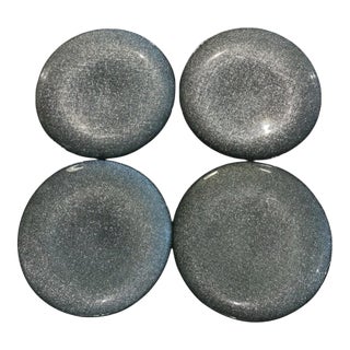 Late 20th Century Akcam Turkish Metallic Glitter Art Glass Salad Plates, Set of 4 For Sale