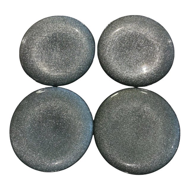 Late 20th Century Akcam Turkish Metallic Glitter Art Glass Salad Plates, Set of 4 For Sale