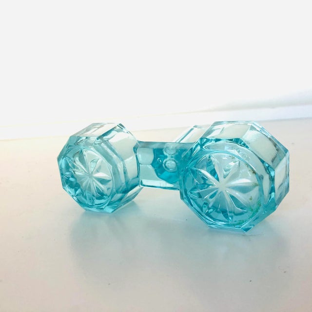 1970s Vintage Aqua Glass Salt & Pepper Pinch Dip Stand For Sale - Image 5 of 6