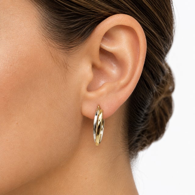 Gold Vintage 14k Gold Two-Toned Gold Oval Hoop Earrings, Pair For Sale - Image 8 of 8