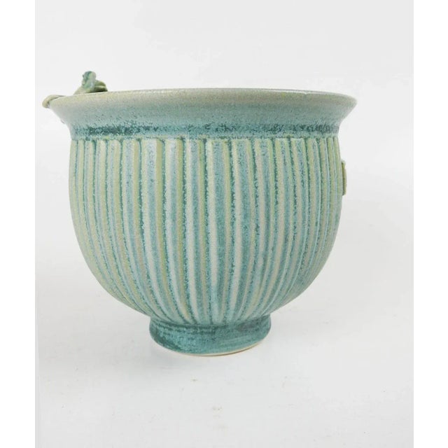 Contemporary V Chin Blue Green Porcelain Studio Pottery Bowl Vase Vorakit Chinookoswong For Sale - Image 3 of 9