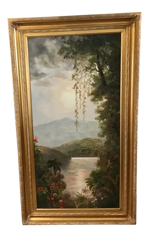 French Impressionist Weeping Willow Water Oil Painting Style E. Ponthier Scenic
