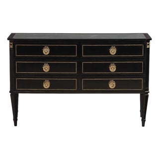 Vintage French Jansen Manner Black Lacquered Dresser For Sale