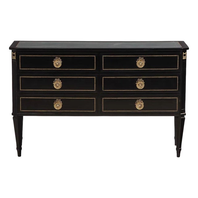 Vintage French Jansen Manner Black Lacquered Dresser For Sale