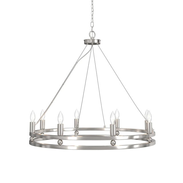 Metal Ashland 8-Light Statement Round Nickel Chandelier For Sale - Image 7 of 9