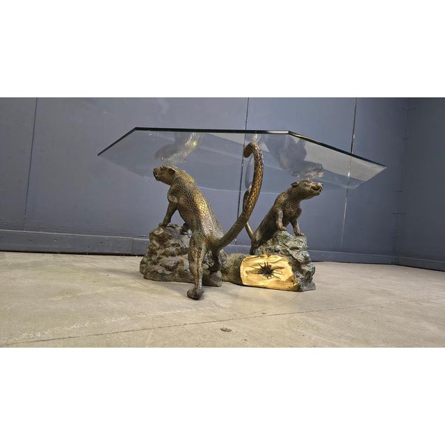 Bronze and Glass Leopard Coffee Table, 1970s For Sale - Image 6 of 12