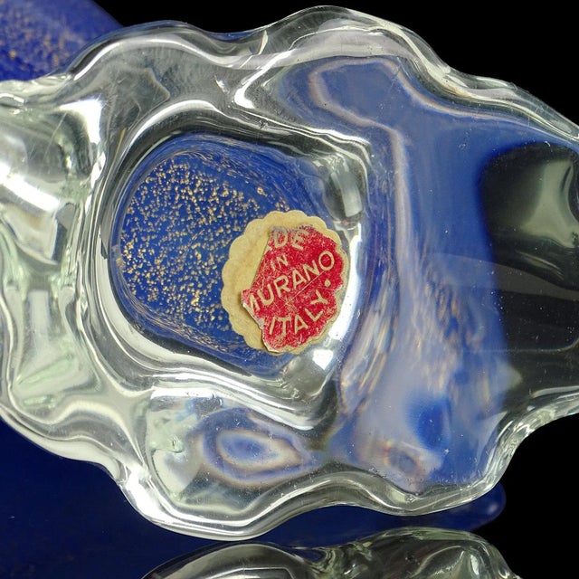 Glass Vintage Seguso Murano Cobalt Blue Opal Gold Flecks Italian Art Glass Mid-Century Bird Sculpture For Sale - Image 7 of 8