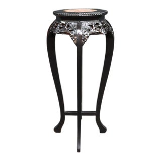 Chinese Carved Hardwood Plant Stand With Pink Marble Top For Sale