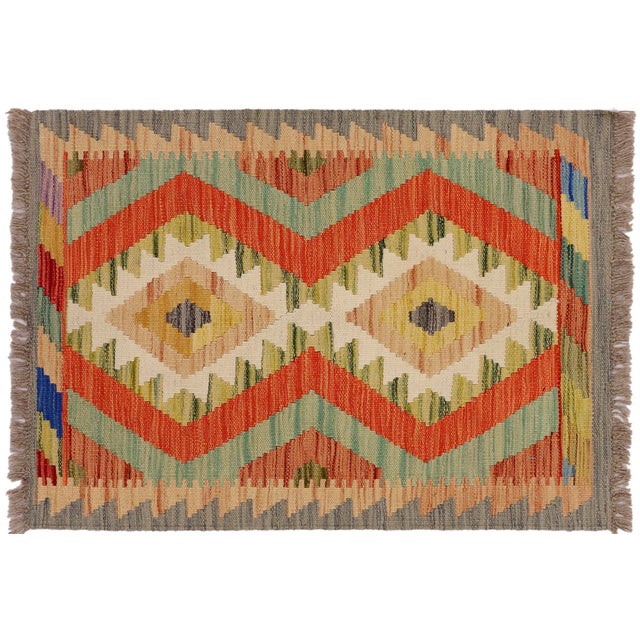 Rustic Turkish Kilim Gray Beige Hand-Woven Wool Rug For Sale - Image 9 of 9