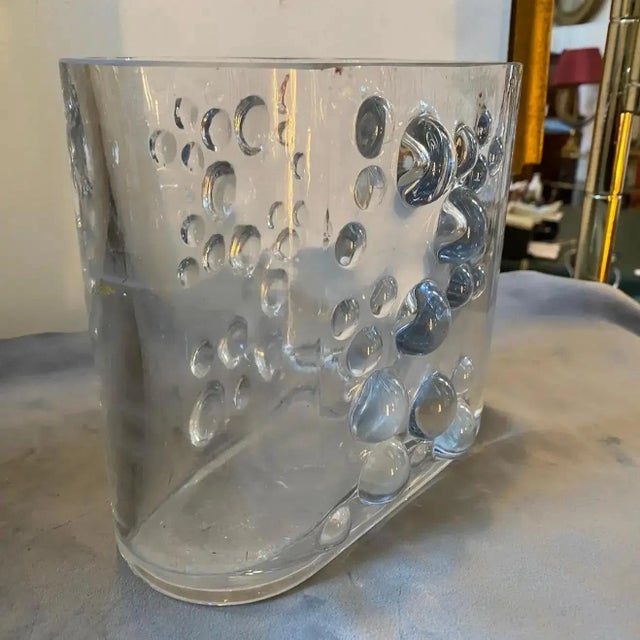 1970s Space Age Transparent Glass Italian Oval Bubble Vase For Sale - Image 11 of 12