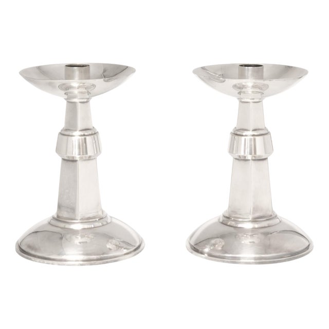 Art Deco Large English Silver Plated Candleholders, 1930s, Set of 2 For Sale
