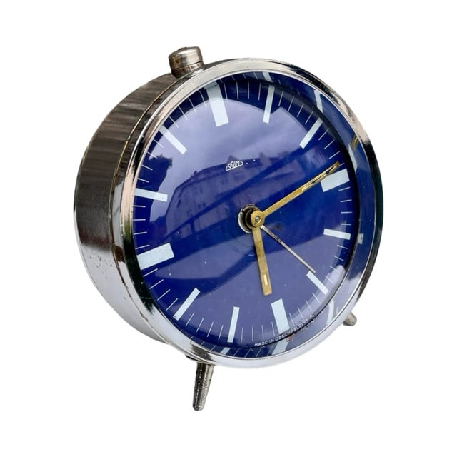 Metal Prim Chrome Alarm Clock, Vintage Mechanical Clock, Czechoslovakia, 1970s. For Sale - Image 7 of 18