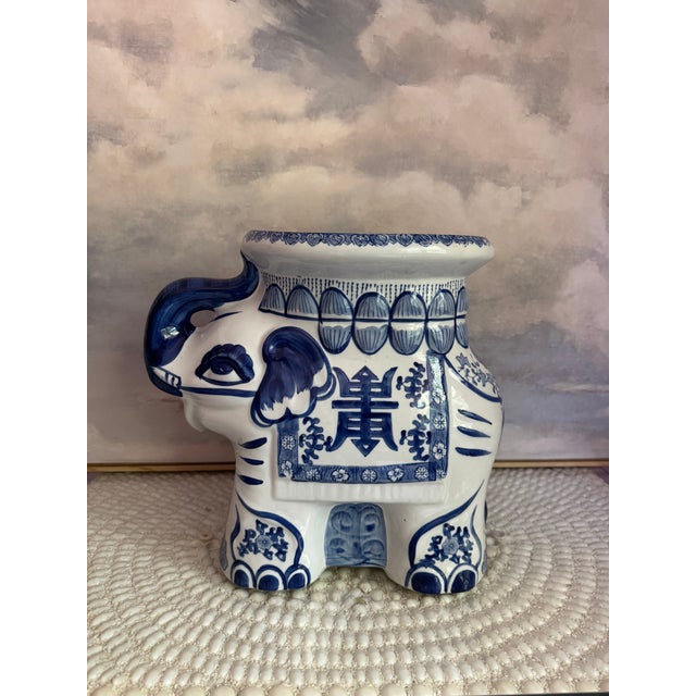 Vintage Bombay Company blue and white elephant garden stool. Classic blue and white chinoiserie home addition. Perfect for...