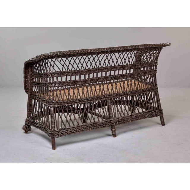 Victorian Wicker Settee With Diamond Lattice Weave For Sale - Image 12 of 12