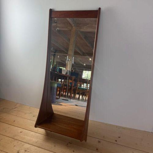 Vintage teak mirror with shelf, Denmark 1960s